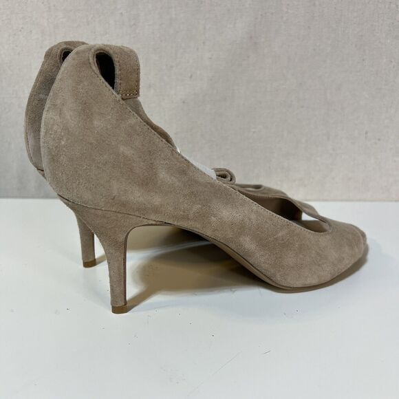 Saks Fifth Ave Clara Tan Suede Peep Toe Ankle Wrap Heels Sz. 10 - Picture 2 of 8